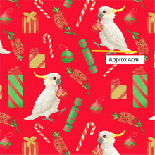 Load image into Gallery viewer, Australiana Fabrics Fabric 1 Metre / Cotton Sateen Cockatoo Jingle Red Fabric
