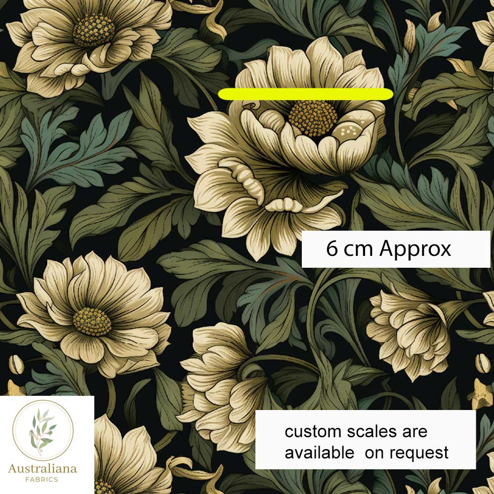 Australiana Fabrics Fabric 1 metre / Cotton Sateen / Medium Scale Victorian Era Vintage Floral V