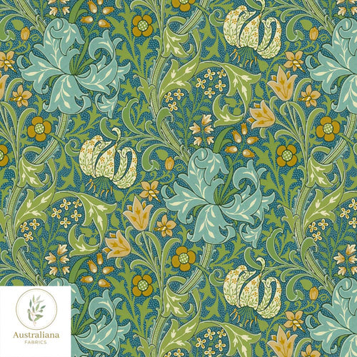 Australiana Fabrics Fabric 1 metre / Linen/Cotton Blend for Curtains & Interiors Golden Lily Green Curtains & Drapery
