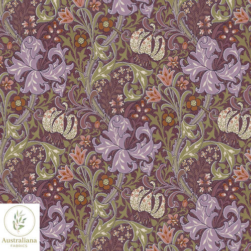 Australiana Fabrics Fabric 1 metre / Linen/Cotton Blend for curtains & interiors Golden Lily Mauve Drapery