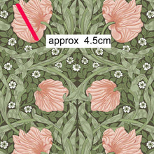 Load image into Gallery viewer, Australiana Fabrics Fabric 1 metre / Linen/Cotton Blend for curtains &amp; interiors / Medium William Morris Pimpernel Olive Green &amp; Peach Drapery
