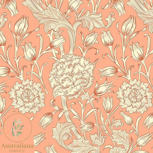 Australiana Fabrics Fabric 1 metre / Linen/Cotton Blend for curtains & interiors William Morris Wild Tulips Peach Drapery
