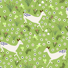 Load image into Gallery viewer, Australiana Fabrics Fabric 1 Metre / Premium Woven Cotten Sateen 150gsm Running Deer on Green
