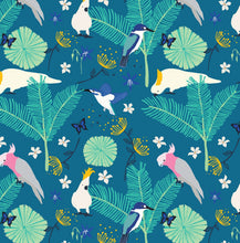 Load image into Gallery viewer, Australiana Fabrics Fabric 1 Metre / Premium woven cotton sateen 150gsm Australian Birds: Cockatoos, Kingfishers and Galahs Fabric
