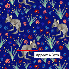 Load image into Gallery viewer, Australiana Fabrics Fabric 1 Metre / Premium woven cotton sateen 150gsm Joey Kangaroo Garden Fabric Blue

