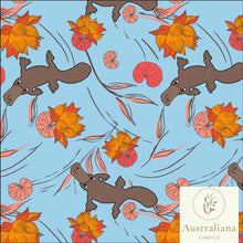 Load image into Gallery viewer, Australiana Fabrics Fabric 1 Metre / Premium woven cotton sateen 150gsm Platypus Fabric Blue
