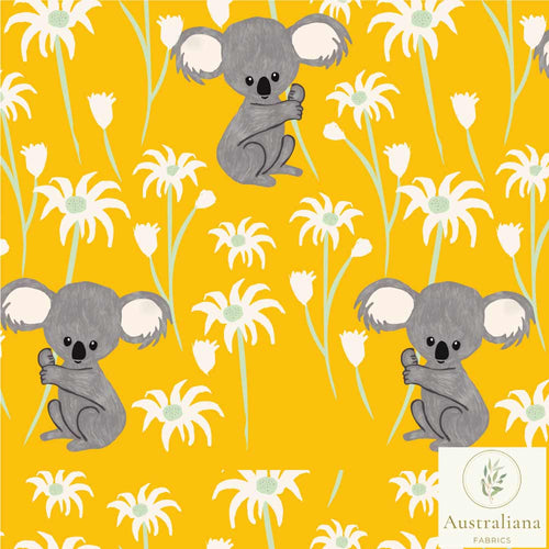 Australiana Fabrics Fabric 1 Metre / Premium woven cotton sateen 150gsm Sweet Koala on Yellow