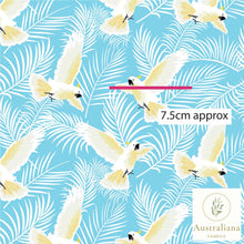 Load image into Gallery viewer, Australiana Fabrics Fabric 1 Metre / Premium Woven Cotton Sateen 150gsm Tropical Cockatoo fabric Blue
