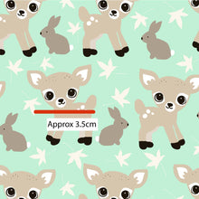 Load image into Gallery viewer, Australiana Fabrics Fabric 1 Metre / Premium woven cotton sateen 150gsm Woodlands Baby Deer Green
