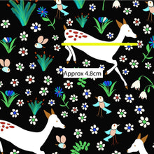 Load image into Gallery viewer, Australiana Fabrics Fabric 1 metre / Premium woven cotton sateen 150gsm Woodlands Running Deer ~ Black
