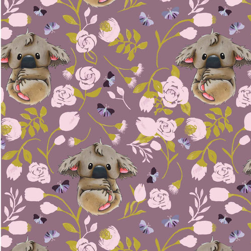 Australiana Fabrics Fabric 50cm Boho Baby Koala Fabric Purple