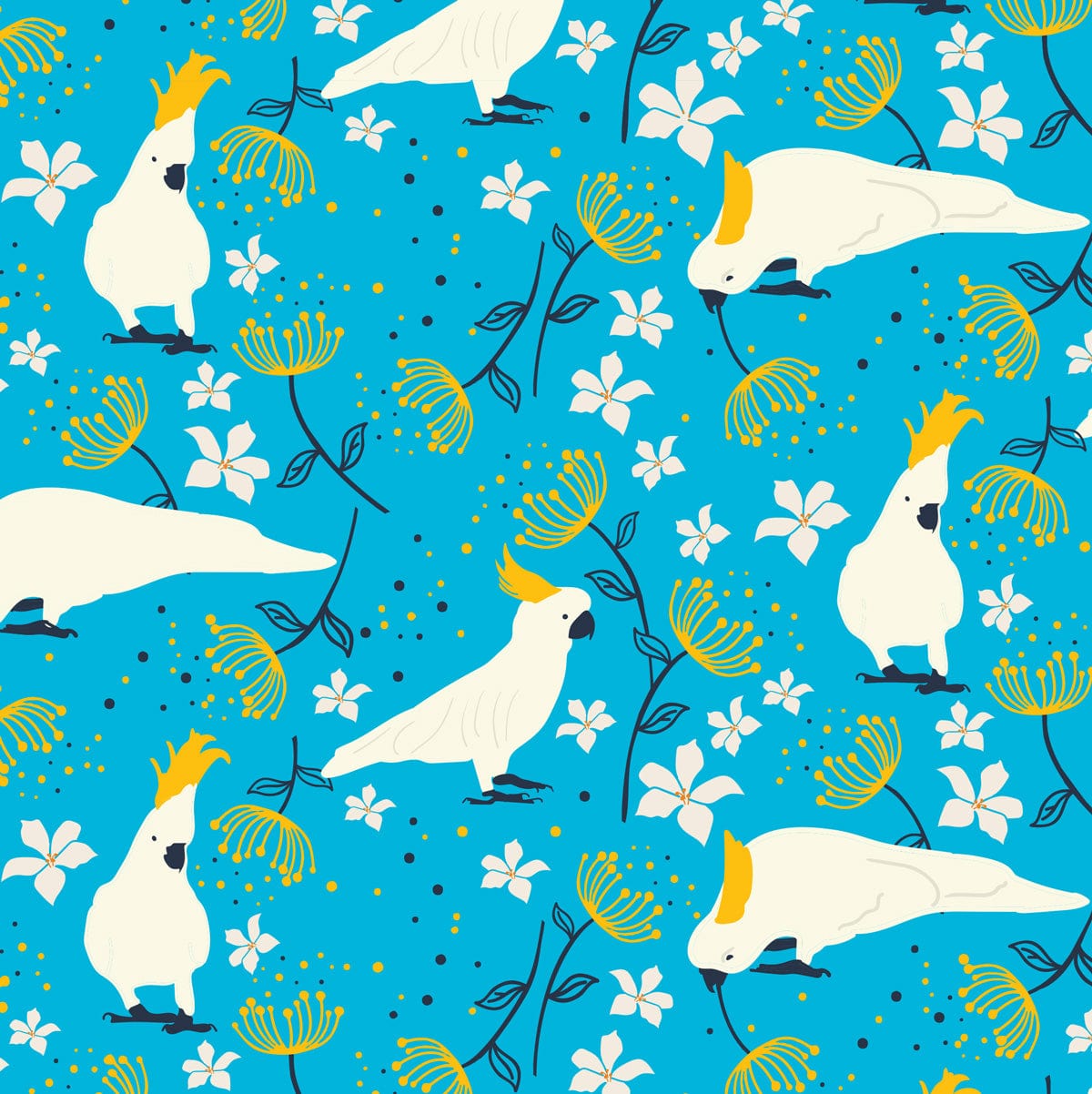 Cockatoo fabric Sky Blue Australiana Fabrics