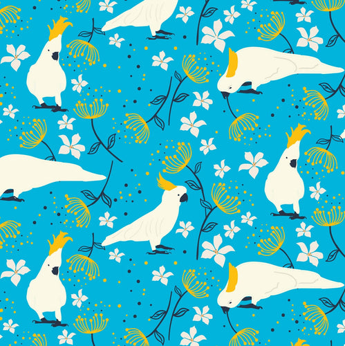 Australiana Fabrics Fabric 50cm Cockatoo fabric ~ Sky Blue