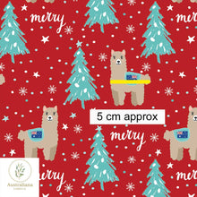 Load image into Gallery viewer, Australiana Fabrics Fabric Aussie Christmas Llamas Red
