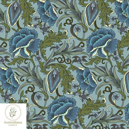 Australiana Fabrics Fabric Blue Floral Art Nouveau Blooms