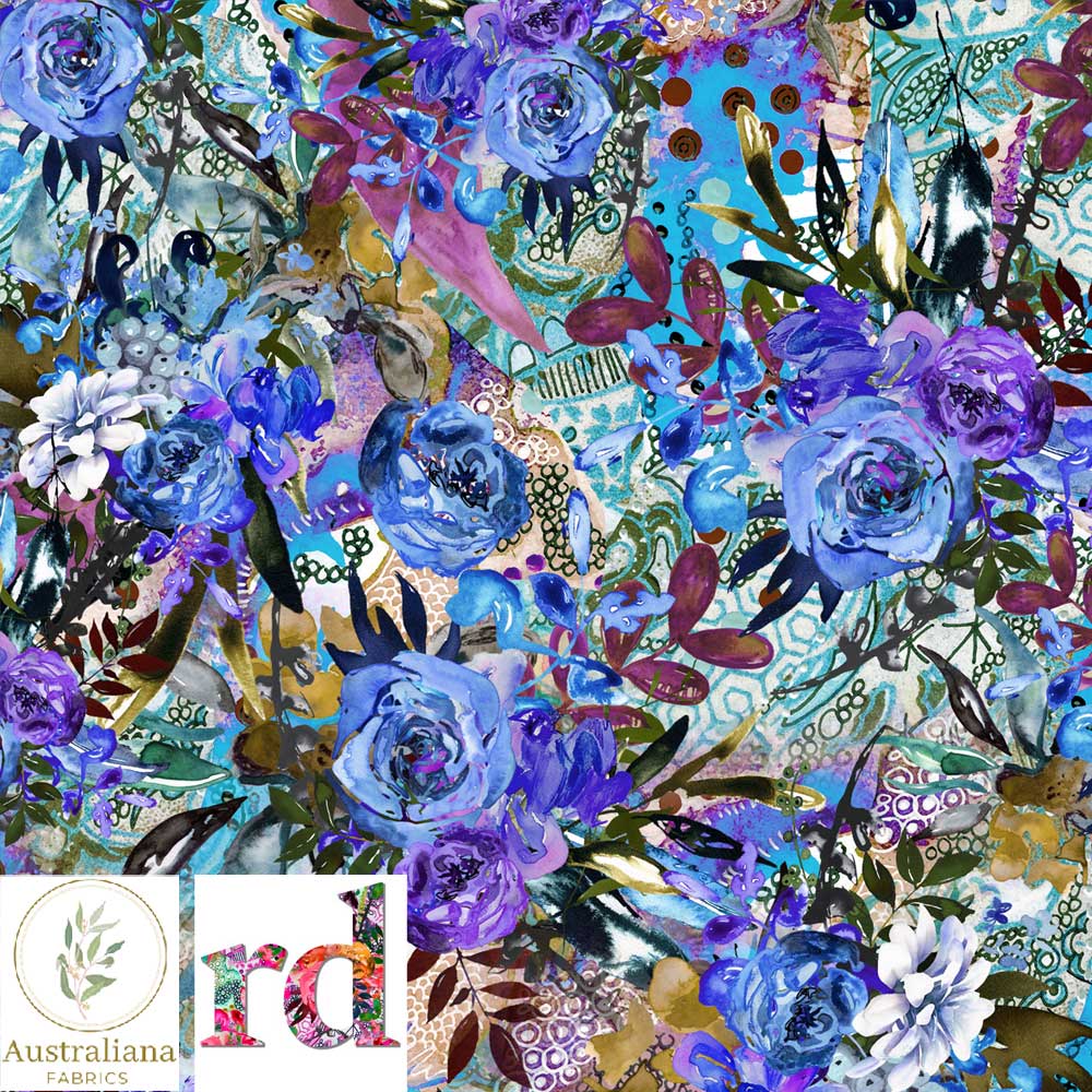 Australiana Fabrics Fabric Blue Garden of Earthly Delights by Rathenart