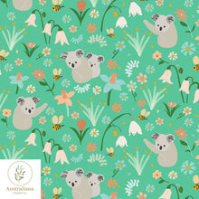 Load image into Gallery viewer, Australiana Fabrics Fabric Cotton Sateen / 1 metre (Cut Continuous) / Green Koala Garden
