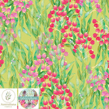 Load image into Gallery viewer, Australiana Fabrics Fabric Cotton Sateen / Length 1 Metre (Cut Continuous) / Green Magenta Lilly Pilly by Fabriculture
