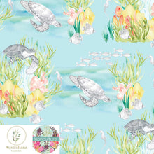 Load image into Gallery viewer, Australiana Fabrics Fabric Cotton Sateen / Length 1 Metre (Cut Continuous) Ocean Deep Turtles by Fabriculture
