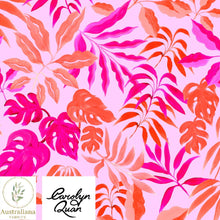 Load image into Gallery viewer, Australiana Fabrics Fabric Premium quality Woven Cotton 150 gsm / Length 50cm (Cut Continuous) / Pink &amp; Orange on Pink Vibrant Tropical Leaves by Carolyn Quan
