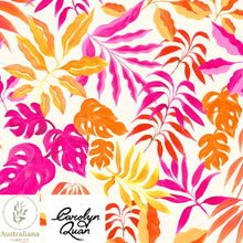 Load image into Gallery viewer, Australiana Fabrics Fabric Premium quality Woven Cotton 150 gsm / Length 50cm (Cut Continuous) / Pink &amp; Orange on White Vibrant Tropical Leaves by Carolyn Quan
