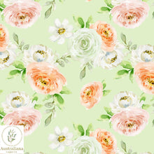 Load image into Gallery viewer, Australiana Fabrics Fabric Premium Woven Cotton 150gsm / Length 50cm (Cut Continuous) Watercolour Floral Bouquet Green
