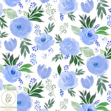 Load image into Gallery viewer, Australiana Fabrics Fabric Premium Woven Cotton 150gsm / Length 50cm (Cut Continuous) Watercolour Floral Fabric Blue
