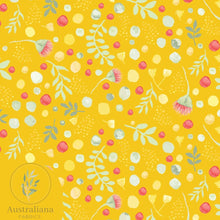 Load image into Gallery viewer, Australiana Fabrics Fabric Premium woven Cotton Sateen 150gsm / 1 Metre Blossoms and Berries Yellow
