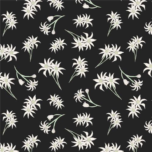 Australiana Fabrics Fabric Premium Woven Cotton sateen 150gsm / 1 Metre Flannel Flowers on Black