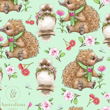 Load image into Gallery viewer, Australiana Fabrics Fabric Roll Kookaburra and Echidna Green Drapery
