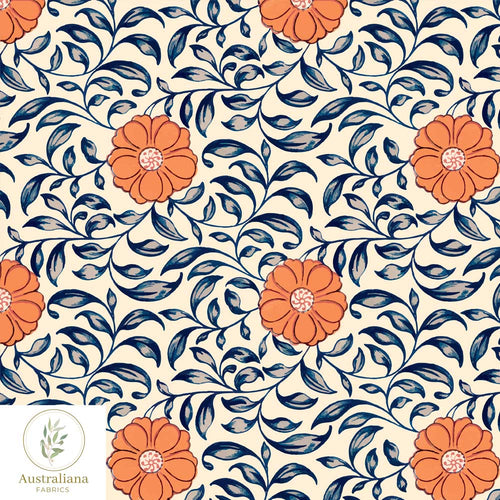 Australiana Fabrics Fabric Vintage Orange Flower Twist