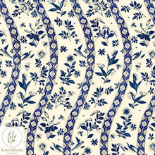 将图片加载到图库查看器，Australiana Fabrics Fabric 1 metre / 100% Linen Blue &amp; White Floral Soft Furnishings &amp; Upholstery Fabric
