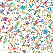 将图片加载到图库查看器，Australiana Fabrics Fabric 1 metre / 100% Linen / Cream Watercolour Peacock Feathers and Flowers
