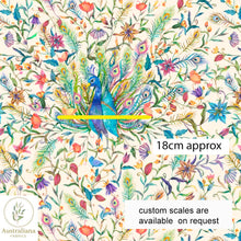 Load image into Gallery viewer, Australiana Fabrics Fabric 1 metre / 100% Linen / large Watercolour Peacock Dance Cream
