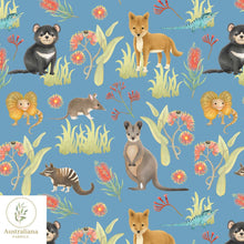 Load image into Gallery viewer, Australiana Fabrics Fabric 1 metre / 100% Linen medium / Blue Aussie Outback Animals

