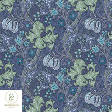 Load image into Gallery viewer, Australiana Fabrics Fabric 1 metre / 100% Linen medium Golden Lily Blue &amp; Green
