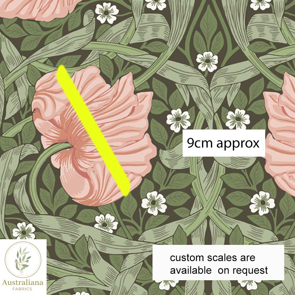 Australiana Fabrics Fabric 1 metre / 100% Linen Medium / Large William Morris Pimpernel Olive & Peach