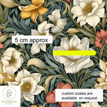 将图片加载到图库查看器，Australiana Fabrics Fabric 1 metre / 100% Linen medium / Medium Scale Victorian Era Vintage Floral
