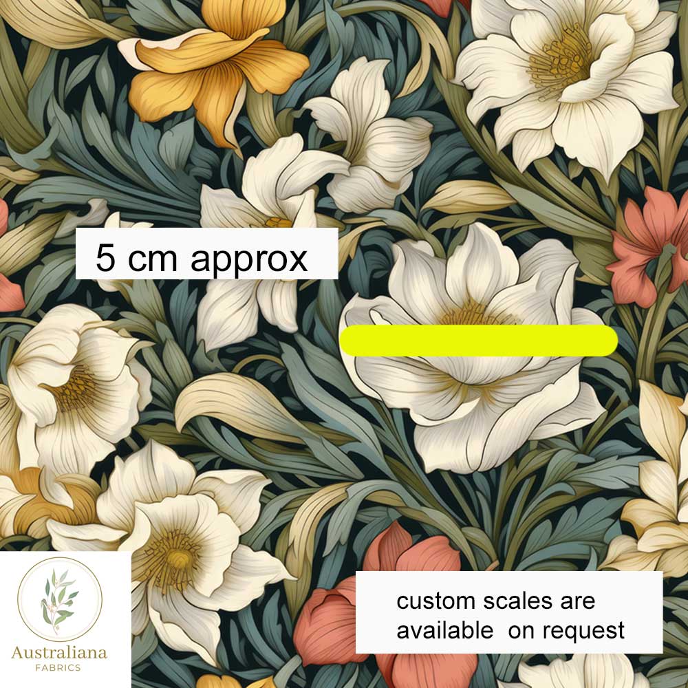 Australiana Fabrics Fabric 1 metre / 100% Linen medium / Medium Scale Victorian Era Vintage Floral