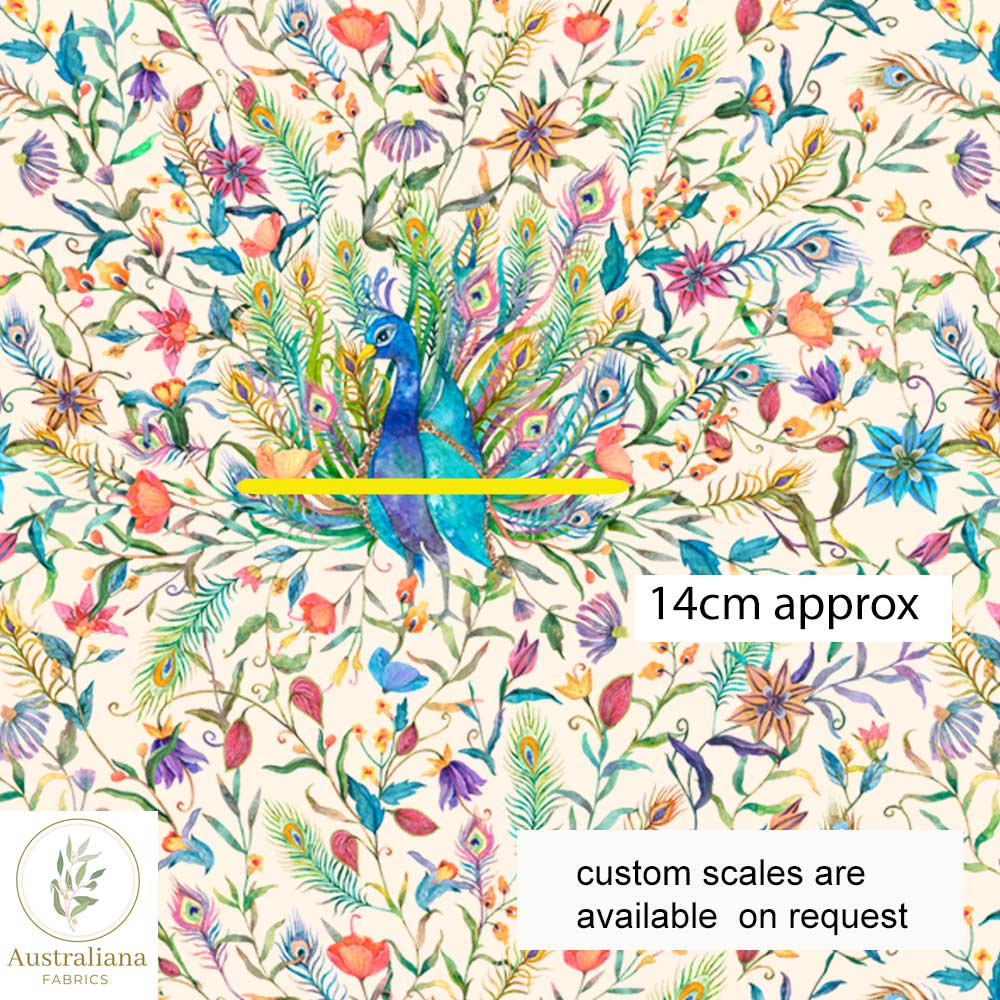Australiana Fabrics Fabric 1 metre / 100% Linen / medium Watercolour Peacock Dance Cream