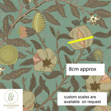 将图片加载到图库查看器，Australiana Fabrics Fabric 1 metre / Cotton Canvas: 310gsm (upholstery) / Large William Morris Pomegranate Fruit ~ Green
