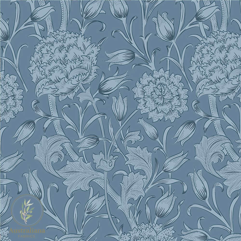 Australiana Fabrics Fabric 1 metre / Cotton Canvas medium William Morris Wild Tulips Blue Upholstery