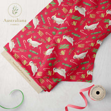 Load image into Gallery viewer, Australiana Fabrics Fabric 1 Metre / Cotton Sateen Cockatoo Jingle Red Fabric
