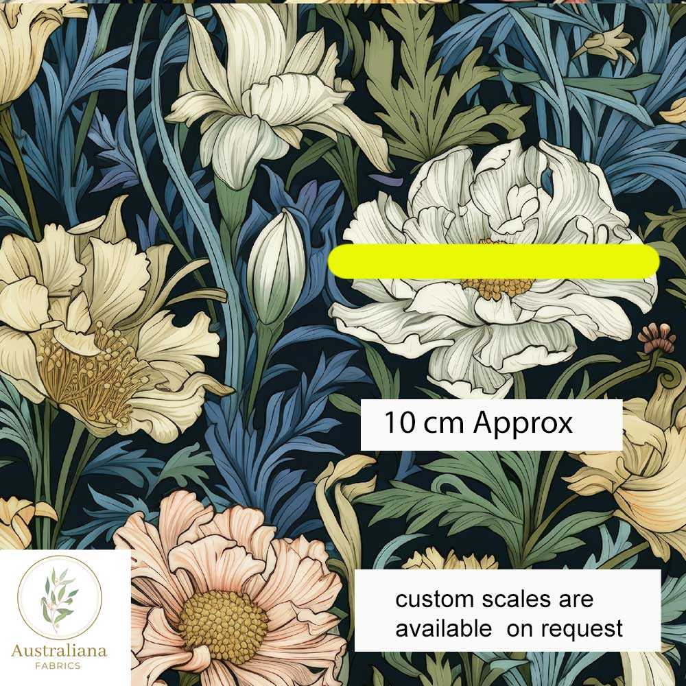 Australiana Fabrics Fabric 1 metre / Cotton Sateen / Large Scale Victorian Era Vintage Floral IV