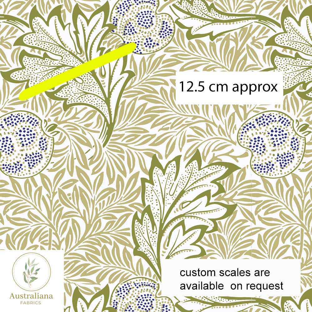 Australiana Fabrics Fabric 1 metre / Cotton Sateen / Large William Morris Apple Fabric Oat & Sage