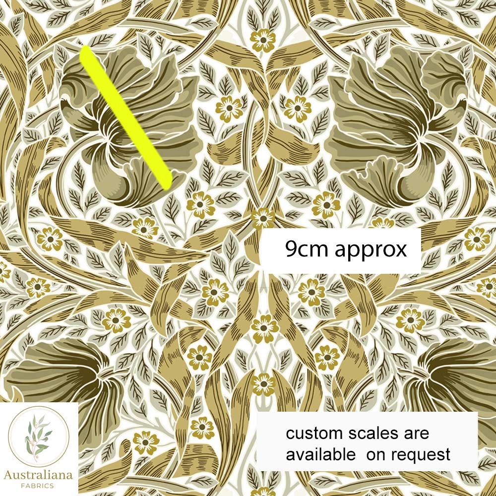 Australiana Fabrics Fabric 1 metre / Cotton Sateen / Large William Morris Pimpernel Cream & Gold