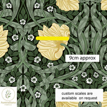 Load image into Gallery viewer, Australiana Fabrics Fabric 1 metre / Cotton Sateen / large William Morris Pimpernel Honey &amp; Sage Green
