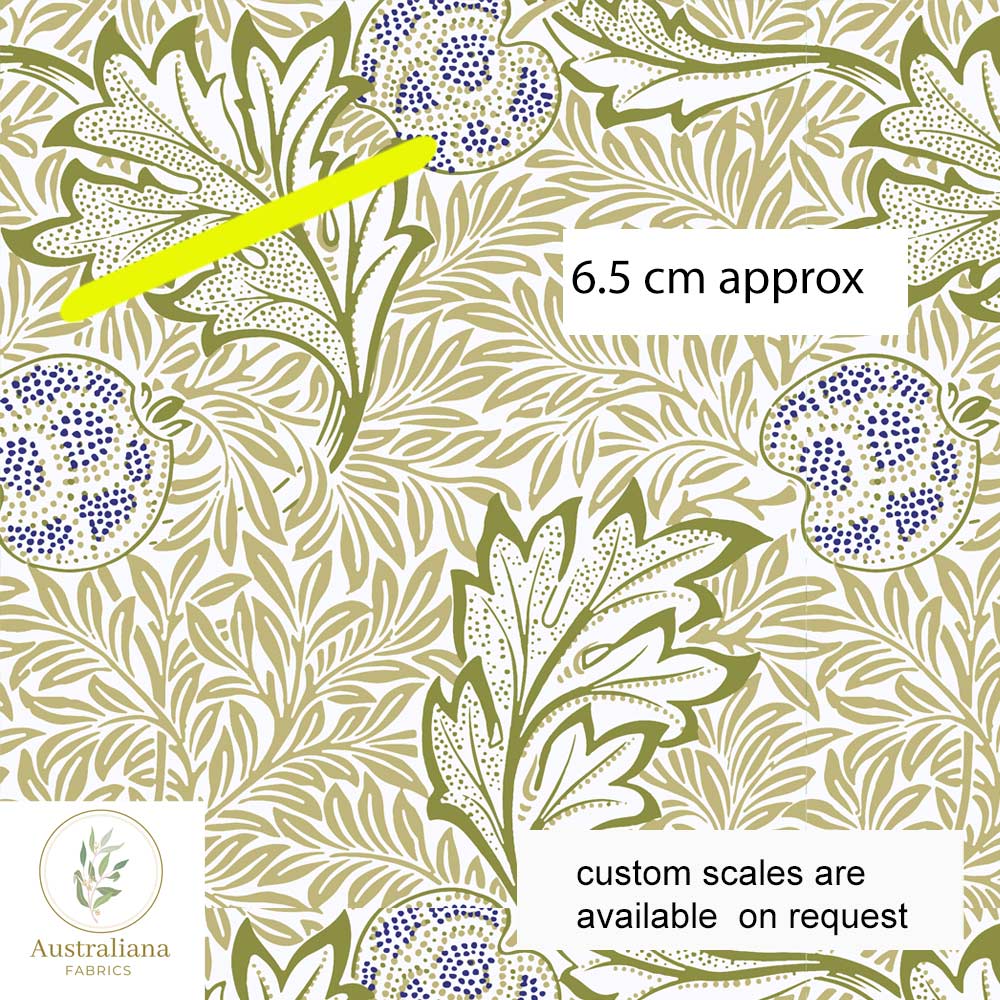 Australiana Fabrics Fabric 1 metre / Cotton Sateen / Medium William Morris Apple Fabric Oat & Sage