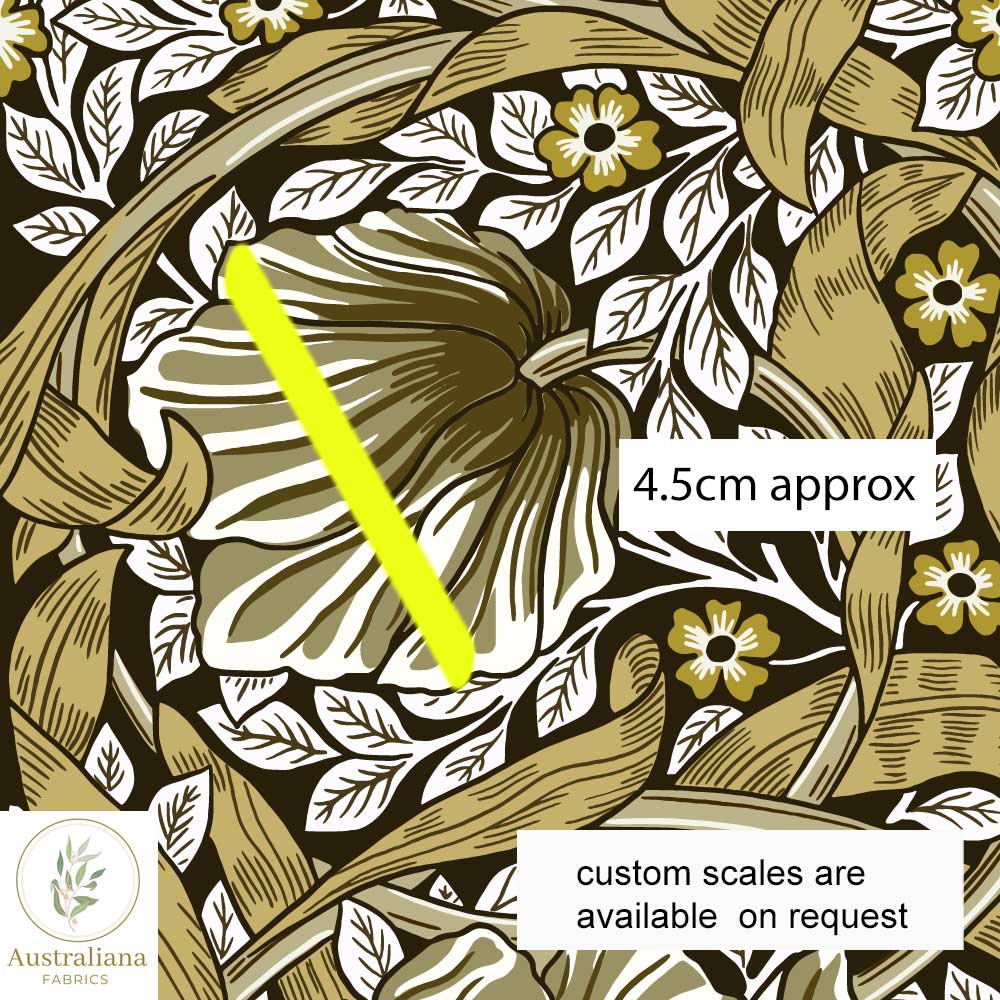 Australiana Fabrics Fabric 1 metre / Cotton Sateen / Medium William Morris Pimpernel Black & Gold