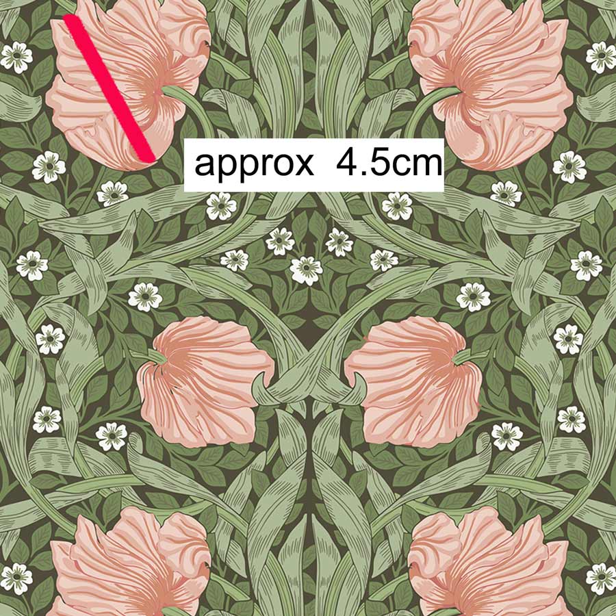 Australiana Fabrics Fabric 1 metre / Cotton Sateen / Medium William Morris Pimpernel Olive Green & Peach